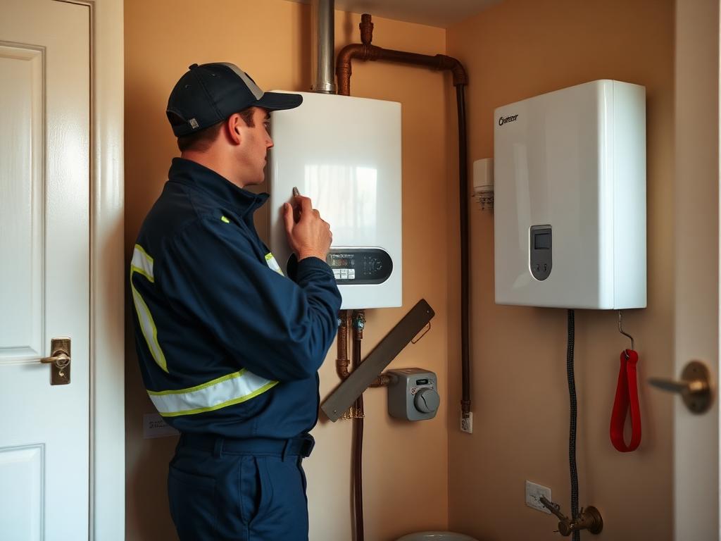 UK plumber repairing a combi boiler in a customer's home